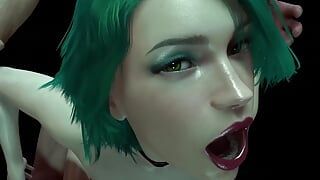 緑の髪の熱い女の子が後ろから犯されている:3Dポルノショートクリップ