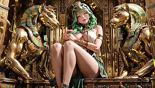 Ratu Mesir berambut hijau! Berlutut di Aula Emas, dijaga oleh Sphinx.