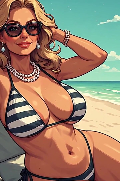 Des femmes magnifiques à la plage, bikini, art