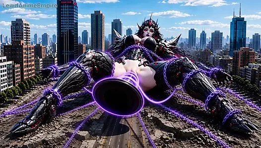 Giant Alien Conqueror Defeated by Her Own Huge Dildo & Toys