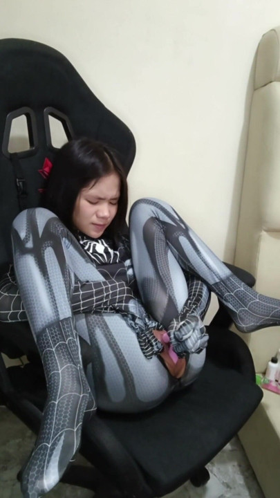 Black Spider Girl learned how to finger using a dildo | Clip 1