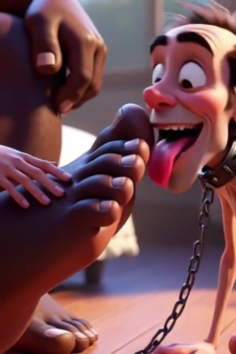 Submissive Man Grovels and Licks His Dominant Wife's Feet