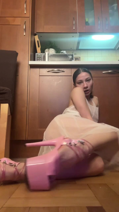beauty in transparent clothes with heels
