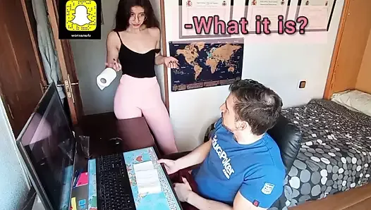 Brunette catches her boyfriend watching porn in her room
