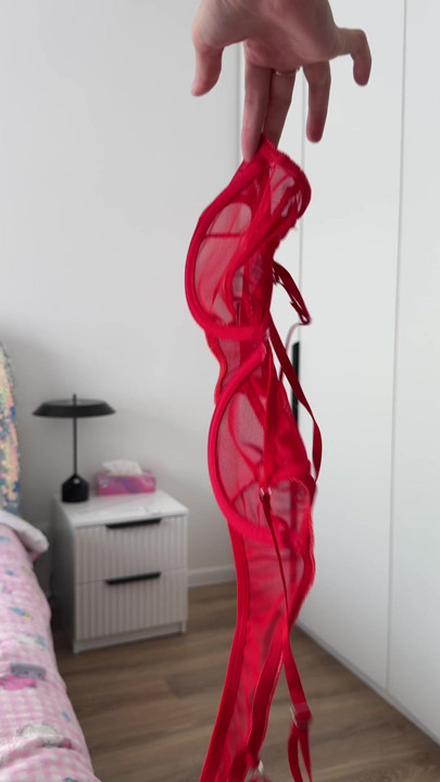 Red lingerie, home alone