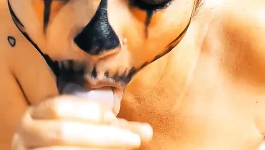 Possessed hot neighbor makes the best blowjob with cum in her mouth and swallows it all. ASMR Moaning and swallowing cum