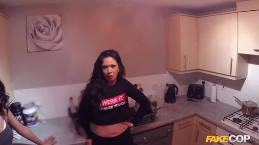 Fake Cop - Sasha Kas & Channel Get Into a Heated Dispute but Quickly Settle When a Fake Cop Joins for a 3some