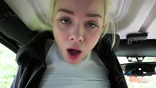 POV elsa jean auto blowjob & handjob! Blondine lutscht, reitet hart und wichst dann massives abspritzen