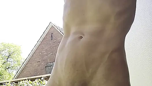Skinny boy naked pissing und sperm. Piss n sperm flows from big uncut dick outdoor