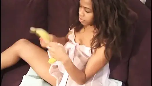 Hairy vintage black pussy banana penetrated in pussy in mouth