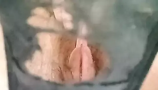 Big hairy pussy and old worn out panties with a huge hole.