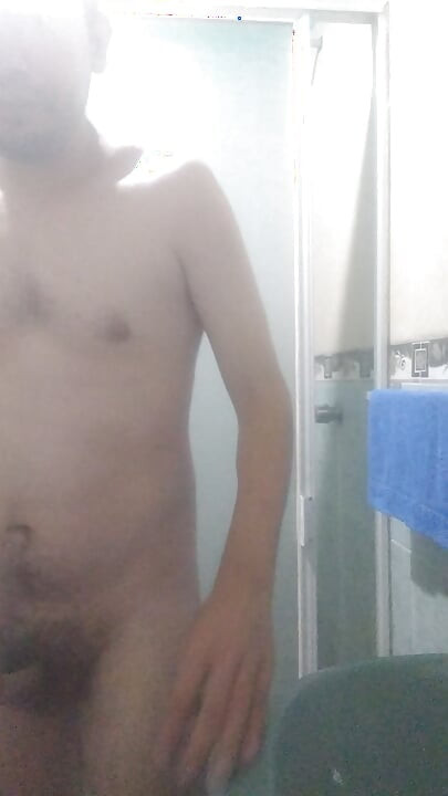 Man has fun before shower