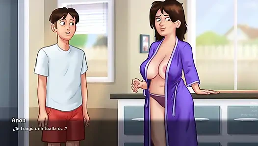 Stiefmutter, die zu ihrem stiefsohn tendiert, wenn sie allein sind, endet gut - sommer-saga