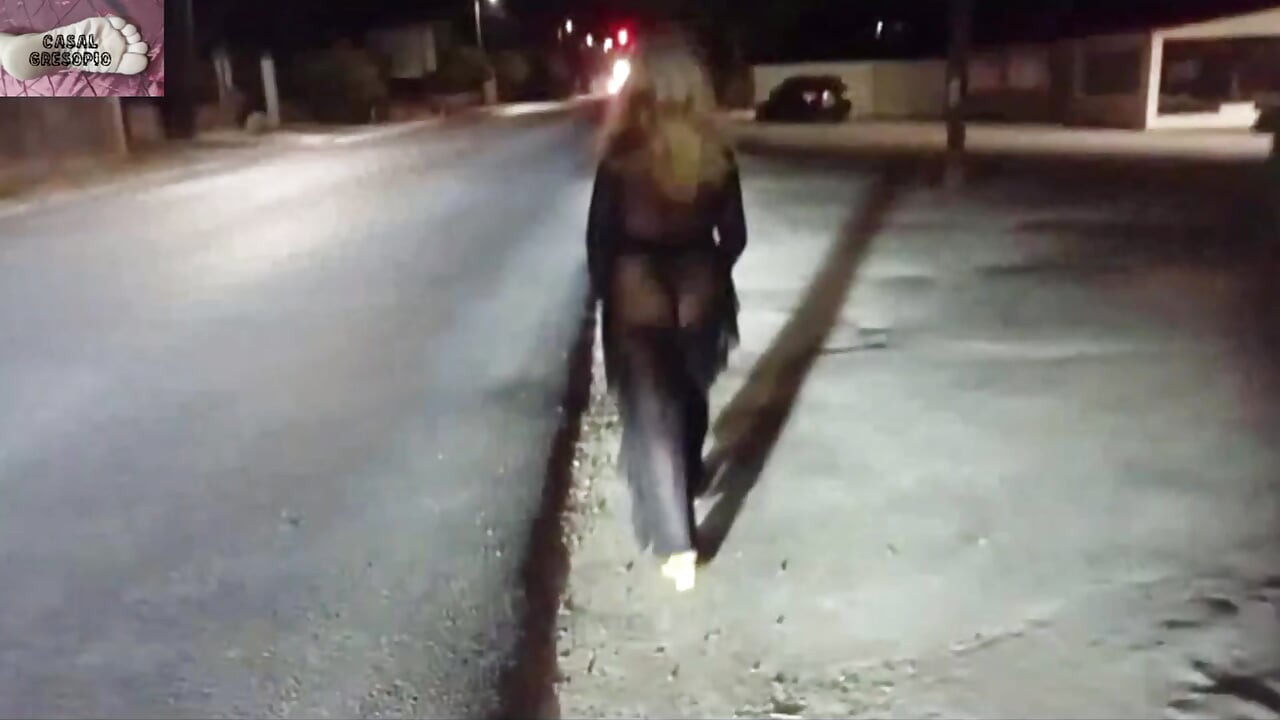 Mel showing off in public on the side of the road 13