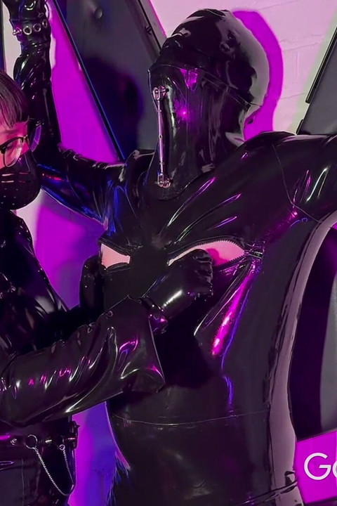 Latex Gimp Nipple Clamps and Chastity Tease