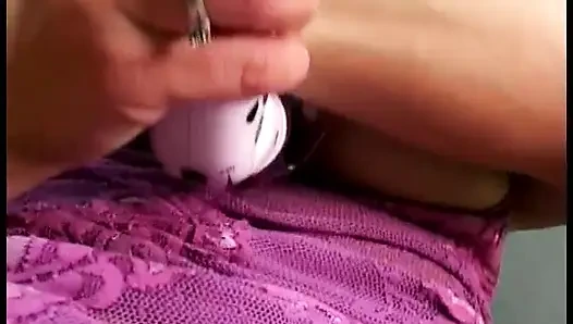 Booby blonde with big tits fingers her wet cunt then pumps pussy with a dildo
