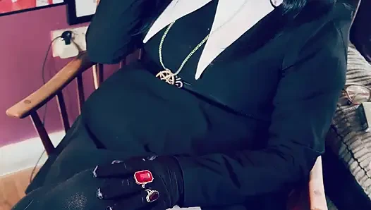 Wednesday Addams, Tina Snua,  Chain Smokes 2 Cigarettes In Satin Gloves - Smoking Smoker Drifts Snap Inhales OMI OME Tip To Tail