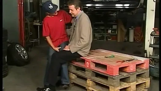 Attractive German slut rides dick in the workshop
