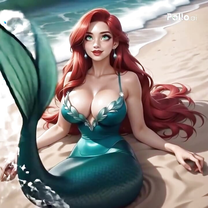 Litte futa deniz kızı ai oluşturulmuş, plajda seks