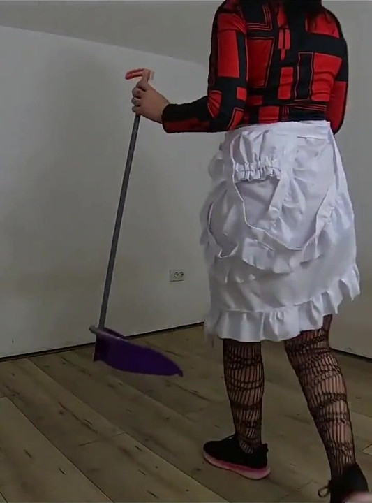Nympho Maid Masturbates with Broom & Mop While Cleaning an Abandoned House