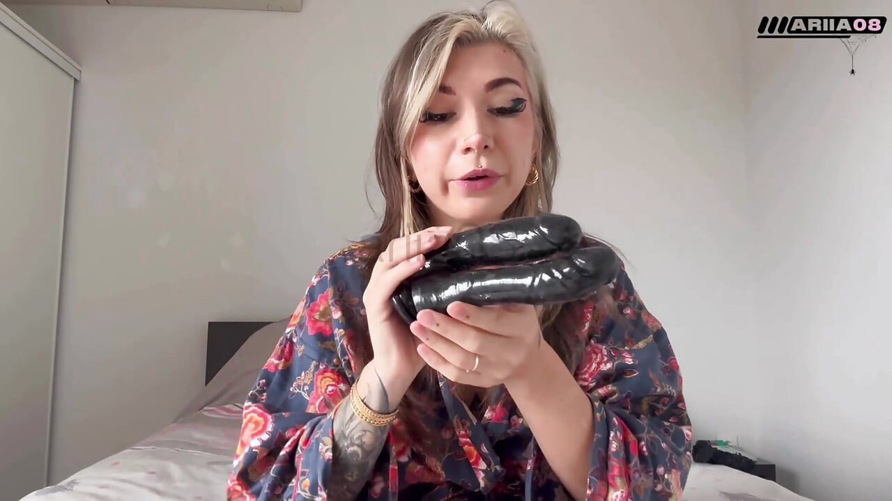 Petite French Goth Test a Double Ass and Pussy Dildo