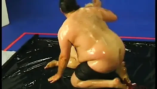 An oiled hairy BBW fucks with her fucker