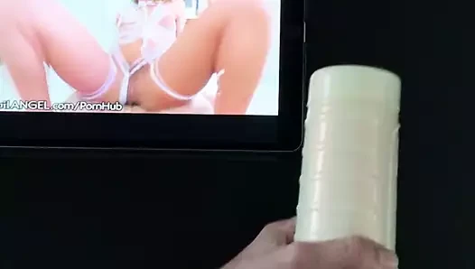 Fucking Adriana Chechik's Fleshlight while watching her
