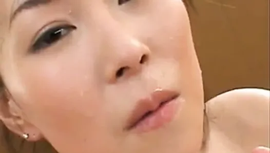 Asian Cutie Swallows Cum From Plate