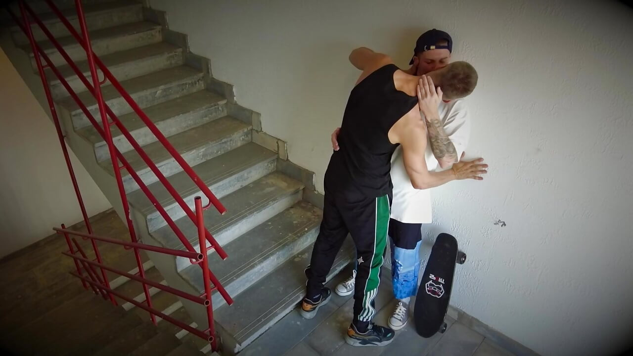 A skater met a guy and went off to the stairs with him for a rough ass fucking.