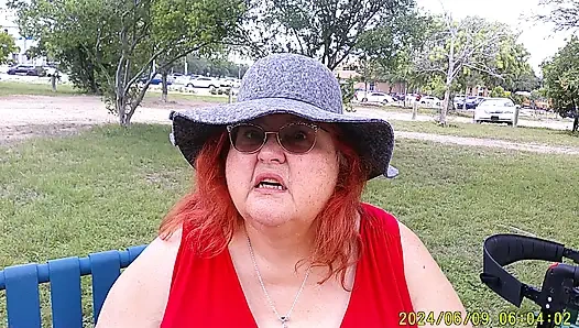 Nurse Vicki Smoking in the Park on a Bench All Dressed up