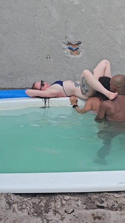 Spectacular moment from "Jerking off to the pool and fucking two hot chicks with cumshot inside"