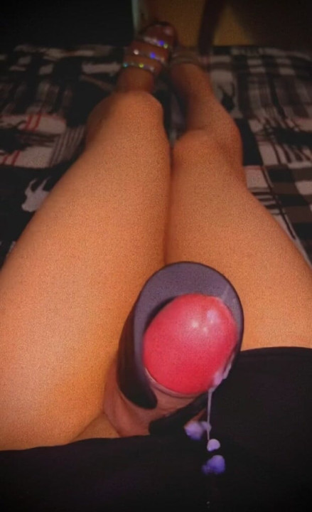 Closeted-Sissy wearing girlfriends shorts and sandals and cumming