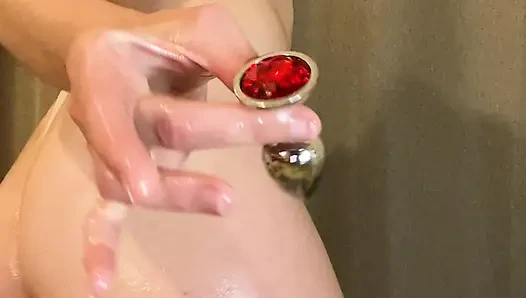 Oil for a Juicy Butt and an Anal Plug in the Butt