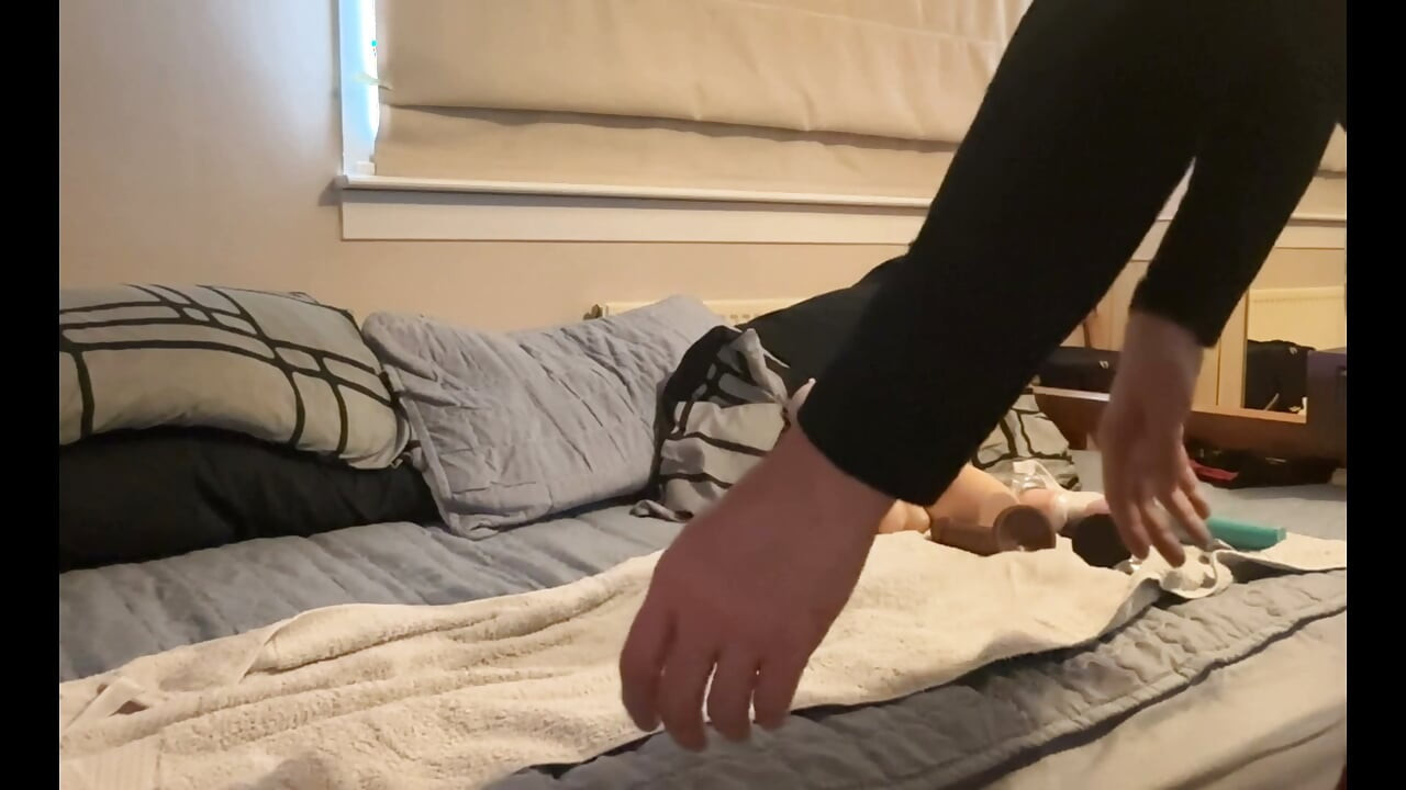 prostate_play - dildo riding, playing with trans doll with a bit of pee through pantyhose