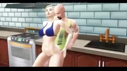 Sims 4 - büyük memeli üvey anne mutfakta dölleniyor