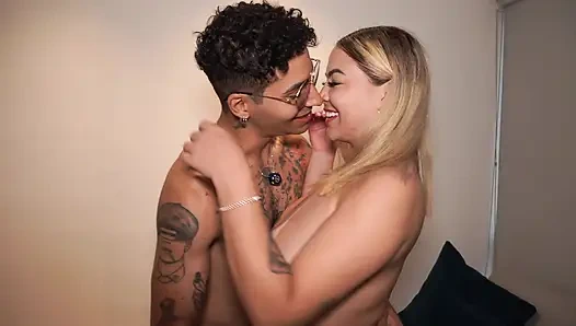 Big-breasted blonde stepmother emerges from the bathroom shivering after a prank by her stepson