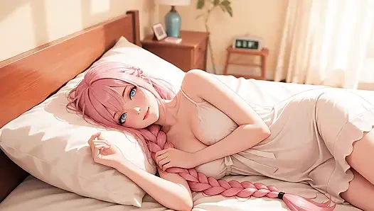 Lustvoller rosa behaarter süße, spaziergang im freien zum schlafzimmer, weich