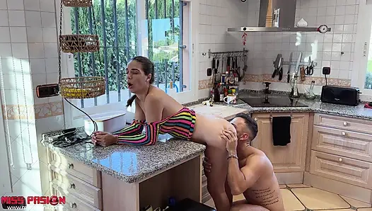 Stepsister eating a banana in my kitchen, I shouldn’t have walked in