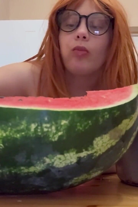 Giantess Stepsister Eats Watermelon and Is Really Horny While Tiny Stepbrother Watches Giantess Stepsister Eat