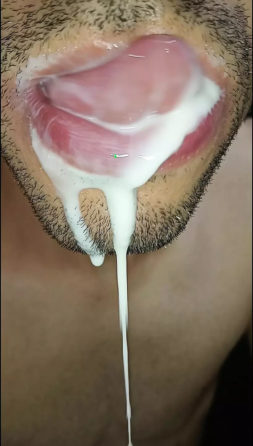 Cum in my mouth, play with your cum, and swallow it, close-up, naughty gay, tongue, sloopy