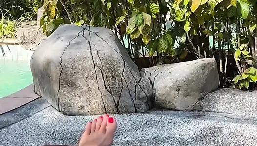 Feet Tease Outdoor While Watching a Movie