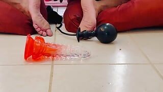 Anal end with big balls and big 21 centimeter toy
