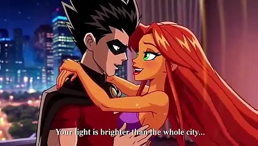STARFIRE VE ROBIN BUHARLı ÇATı KATı ROMANTIZMI - ateşli 3 boyutlu anime çift