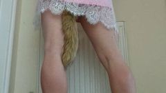 Cross dresser getting dirty with toy