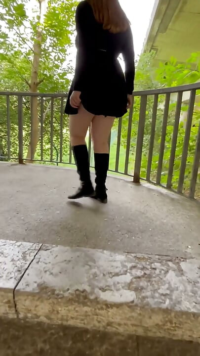 Exhibitionist Outdoor Stairwell Flash - Risky