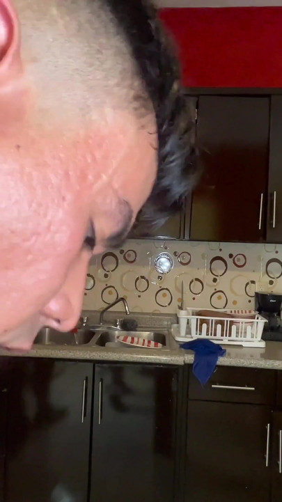 Roommate Sees Me Gets Horny and Fucks Me in the Kitchen