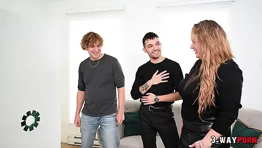 3-Way Porn - A Milf with Big Tits Nailed Anal by 3 Dudes in Foursome