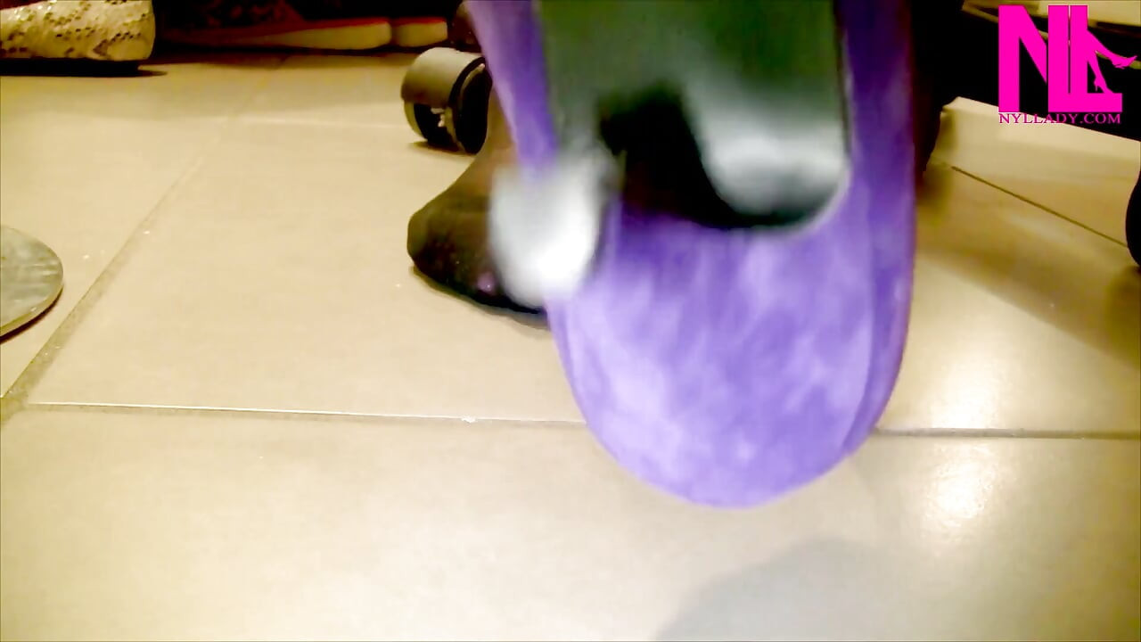 Shoeplay in Violet Velvet Pumps and Black Butterflied Pantyhose