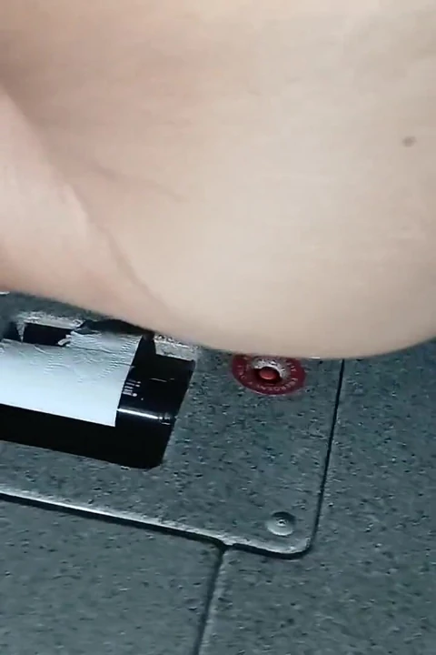 Risky Fucking in a Bus Bathroom. Huge Cum Shot