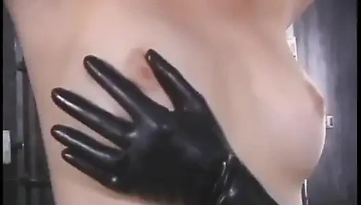 Girl in white stilettos and lingerie must lick her dominatrix's latex panties